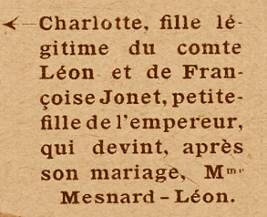 Charlotte, fille du Comte Léon et de Françoise Jonet