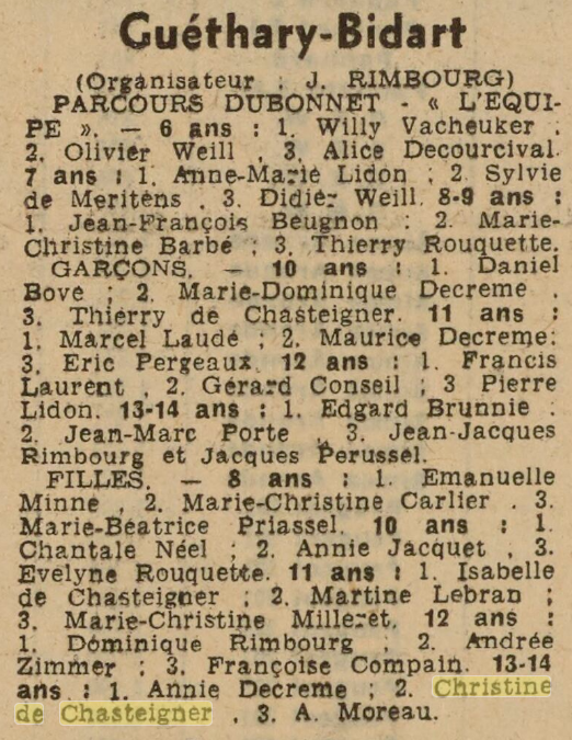 Christine de Chasteigner, 1954