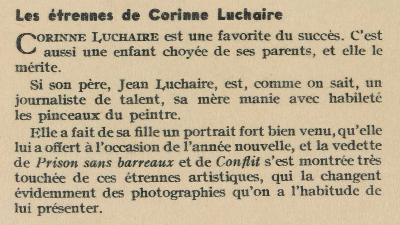 Corinne Luchaire, prison sans barreaux, 1939, film