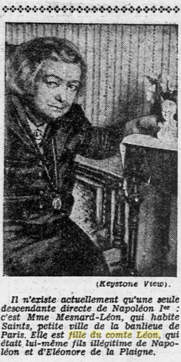 Mme Mesnard-Léon, descendante directe de Napoléon, 1930