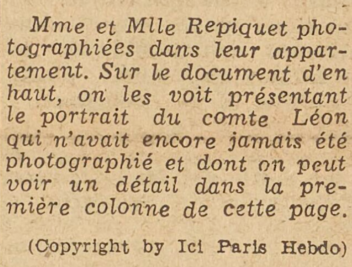 Mme Repiquet, Portrait du Comte Léon, 1946