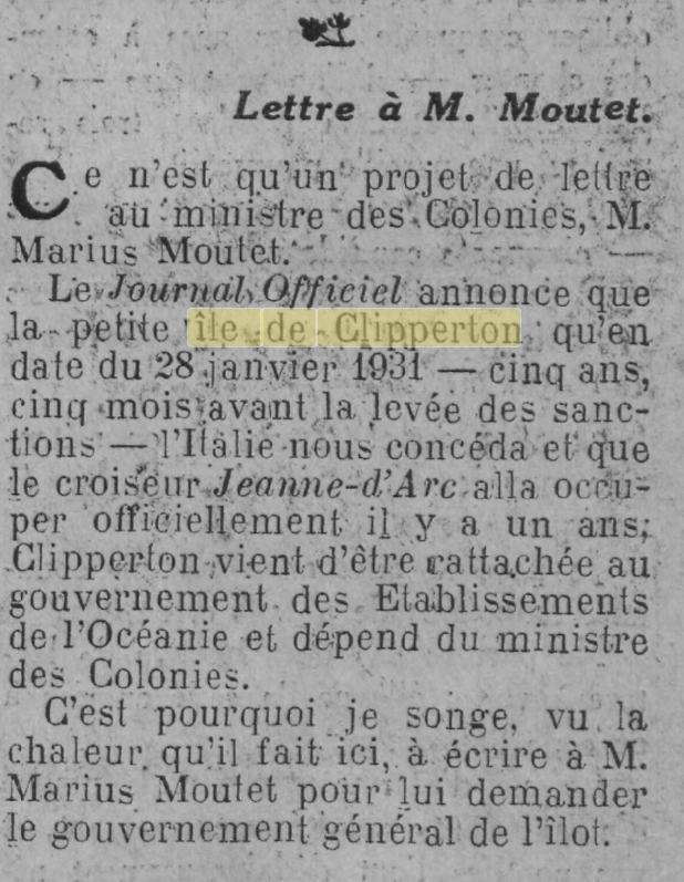 Petite île de Clipperton, 1936