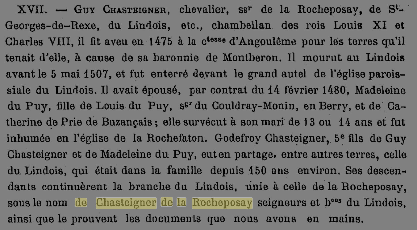 Poitou, nom de Chasteigner de La Rocheposay, 1890