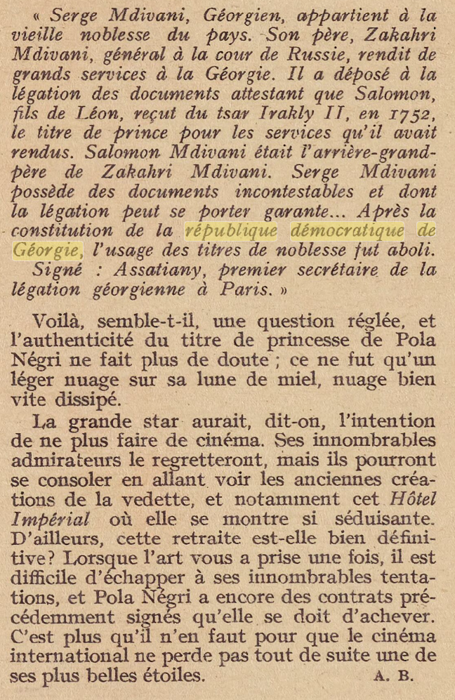 République démocratique de Géorgie, titres de noblesse, 1927