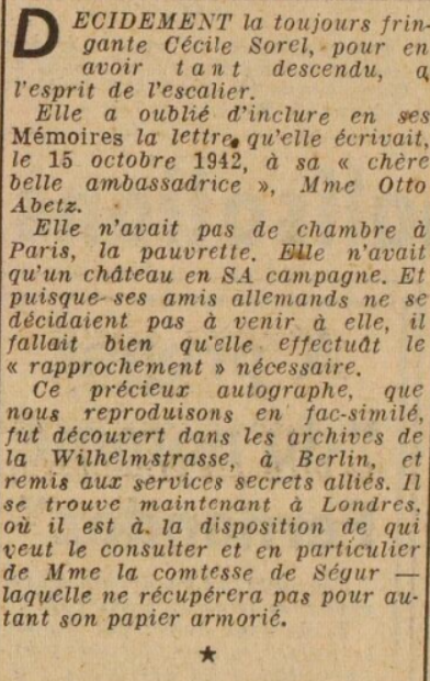 Chère belle ambassadrice, 1948