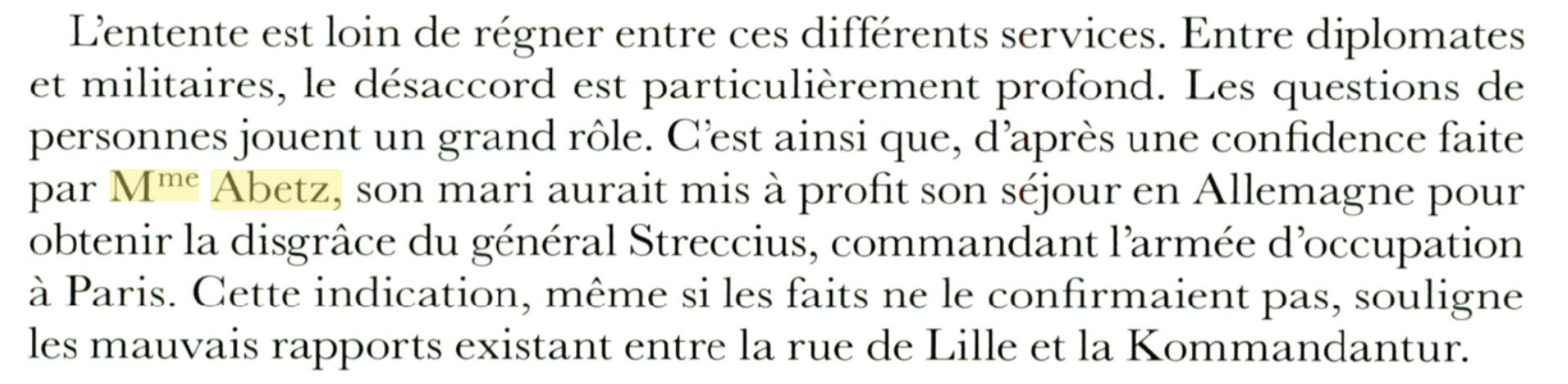 Confidence faite par Mme Abetz