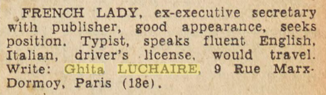 Ghita Luchaire, Max Dormoy, 1948