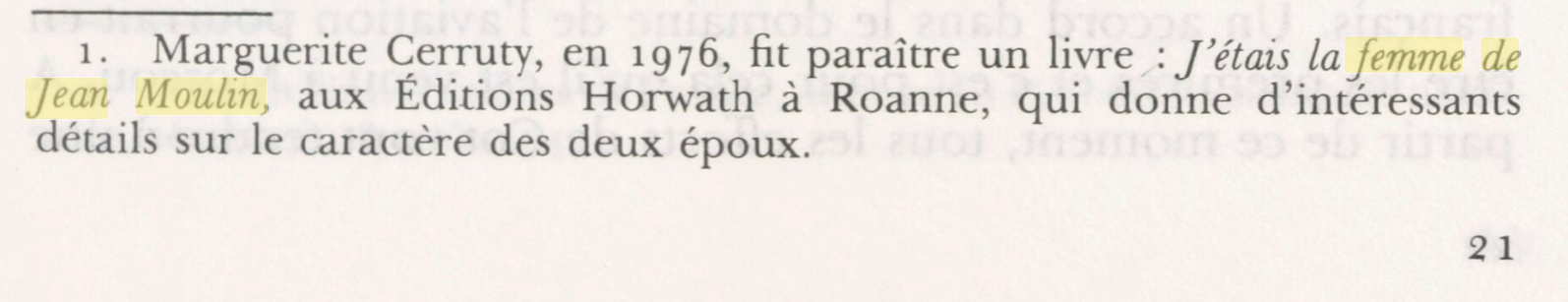 J'étais la femme de Jean Moulin, Marguerite Cerruty, livre, 1976
