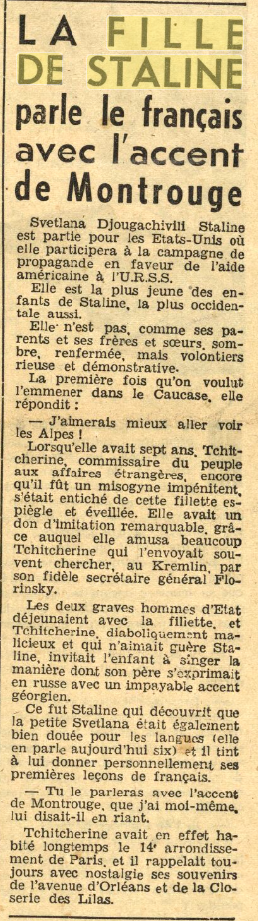 La fille de Staline parle français, 1941