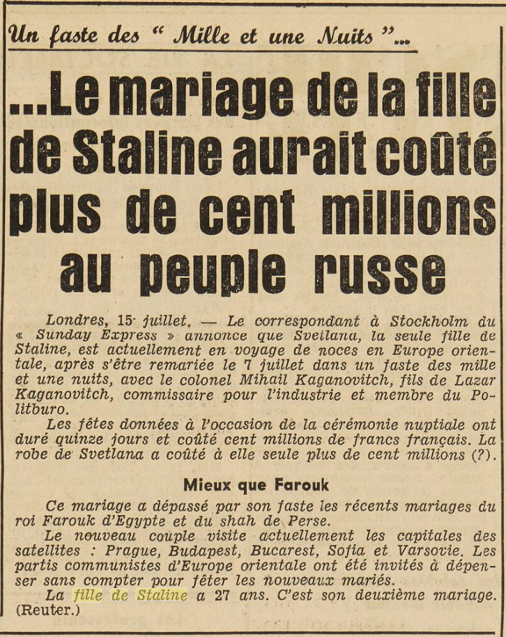 Mariage de la fille de Staline, 1951