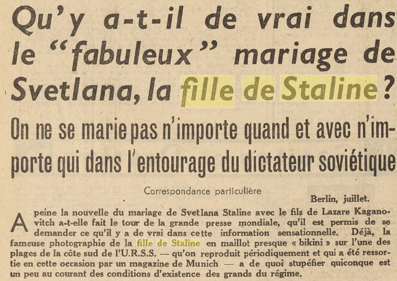 Mariage Svetlana, fille de Staline, 1951