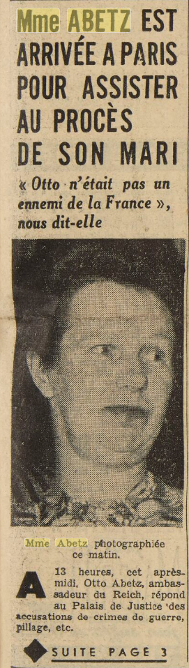 Mme Abetz au procès de son mari, 1949